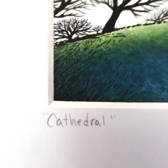 “CATHEDRAL” DRAGONFLY STAINED GLASS WINGS FRAMED SIGNED ART PRINT CHET PHILLIPS - Picture 7 of 9